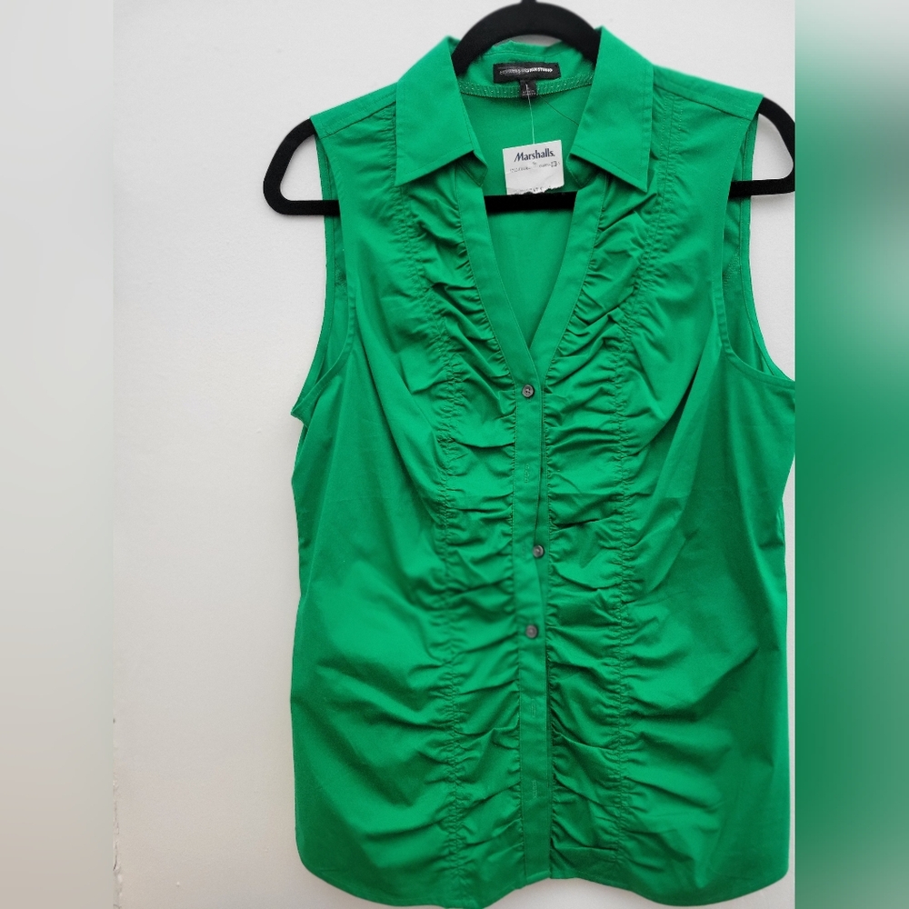 Express Green Sleeveless Button Down Shirt